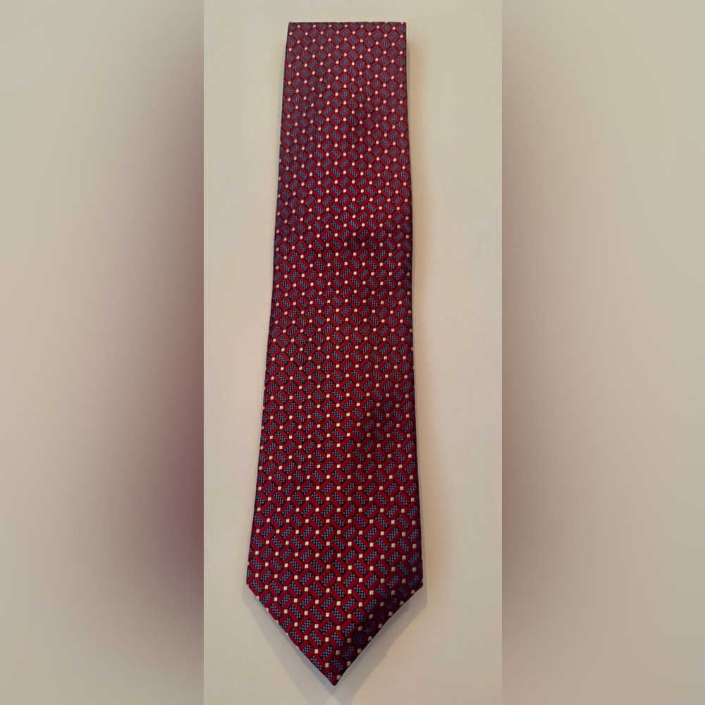 Hickey Freeman Red and Blue Geometric Tie